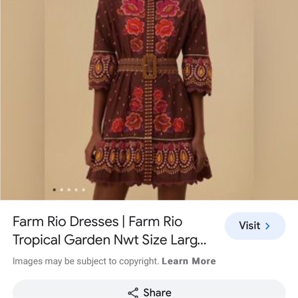Farm Rio Bright Flora Brown Short-Sleeve Mini dress Large